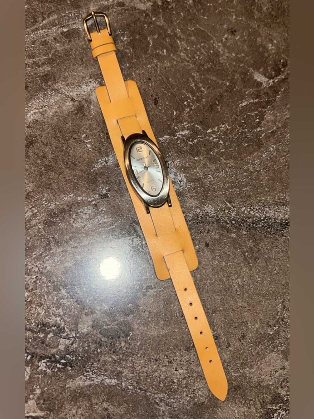Joe Boxer Yellow Leather Cuff Watch with Silver Oval Dial